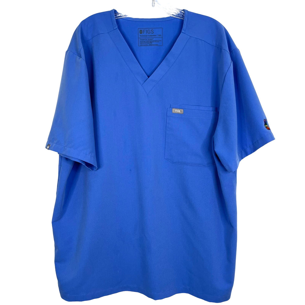 FIGS Leon Three-Pocket Scrub Top Multicolor-Peace Embroidered Detail Size XXL